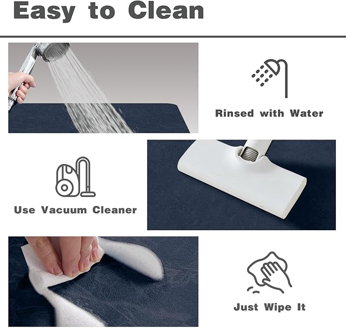 Bathroom Mat Quick Dry, Bathroom Rugs Non Slip Washable Thin Absorbent Bath Mat Fits Under Door Bathroom Floor Mat Perfect for Bath, Shower, or Sink 20"x30" Navy Blue