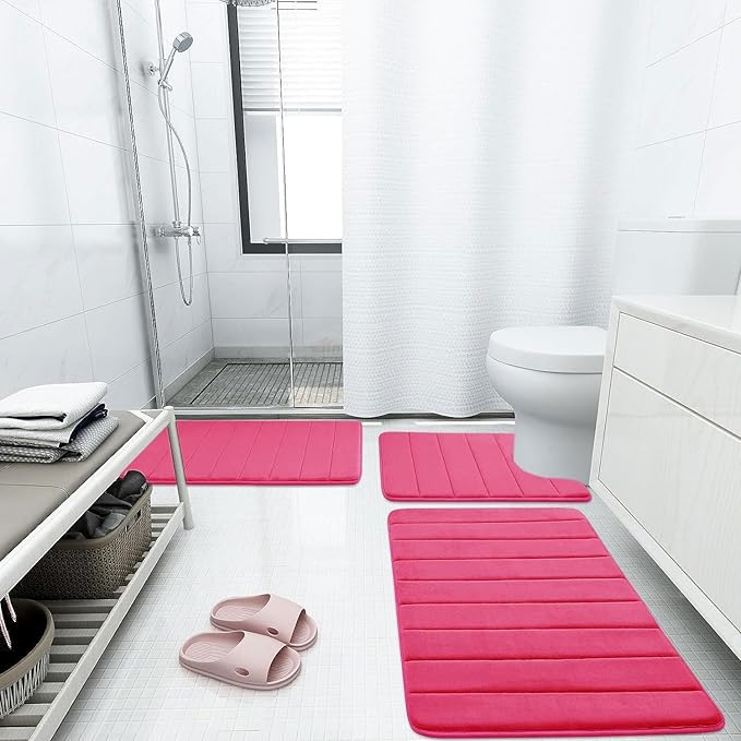Buganda Memory Foam Bath Mat, 70" x 24", Ultra Soft and Non-Slip Bathroom Rugs, Water Absorbent and Machine Washable Bath Rug Runner for Bathroom, Shower, and Tub, Deep Pink