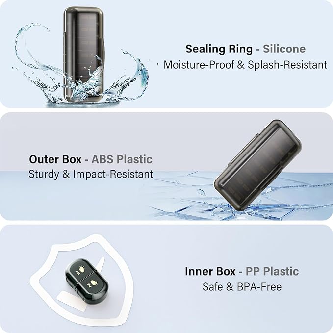 Weekly Pill Organizer 2 Times a Day, Moisture-Proof, Detachable Compartments, AM PM Pill Box 2X 7 Day, Travel Pill Organizer for Pills/Fish Oil/Medication/Vitamin/Supplements (Black)