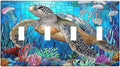 Light Switch Covers Nautical Sea Turtle Coral Jellyfish Quad Toggle Electrical Faceplate 4 Gang Wall Plate Decorative Switch Plates For Kids Room Nursery Decor