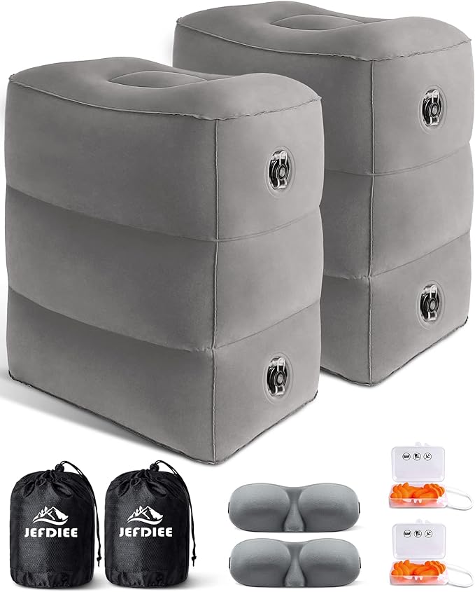 JefDiee Inflatable Travel Foot Rest Pillow,Kids Airplane Bed,Adjustable Height Flight Pillow,Travel Essentials for Airplane,Office,Home,Trains,Cars