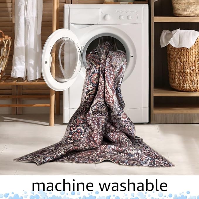 Keen Home Design 5x7 Rug - Machine Washable Area Rug with Non-Slip Backing, Ideal for Living Room, Dining Room, Bedroom - Vintage, Easy Clean, Durable, Low Pile Rug - (5' x 7')