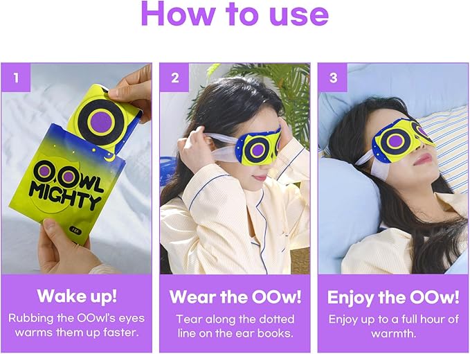 OOwl Mighty Steam Eye Mask, 48 Pack Disposable Self-Heating Warm Compress for Dry Eyes, Puffy Eyes, and Fatigue Relief, Unscented Heated Sleep Mask for Travel, Spa, Home & Gifts for Women & Men