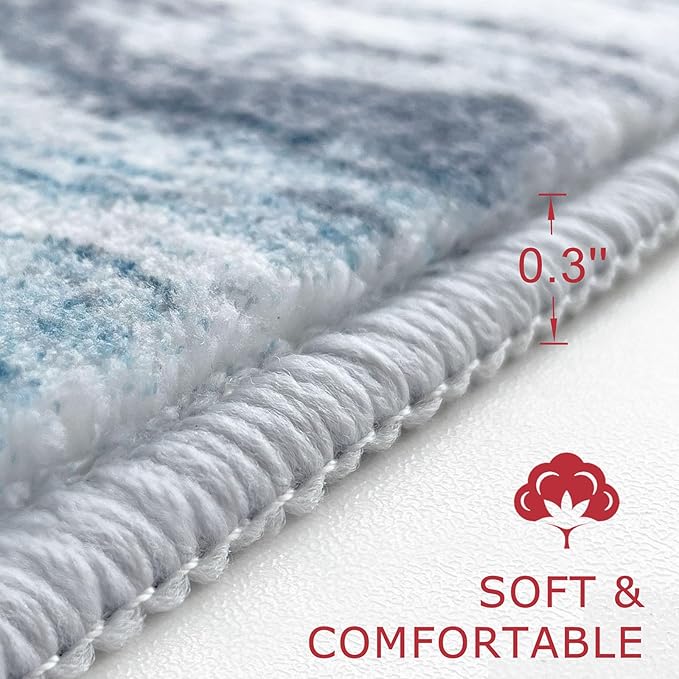 KOZYFLY Modern Abstract Hallway Runner Rug, 2.6x10 Washable Rug Runner Non-Slip Soft Striped Kitchen Runner Rugs, Print Blue Carpet Runner for Entryway Bathroom Laundry Room Foyer