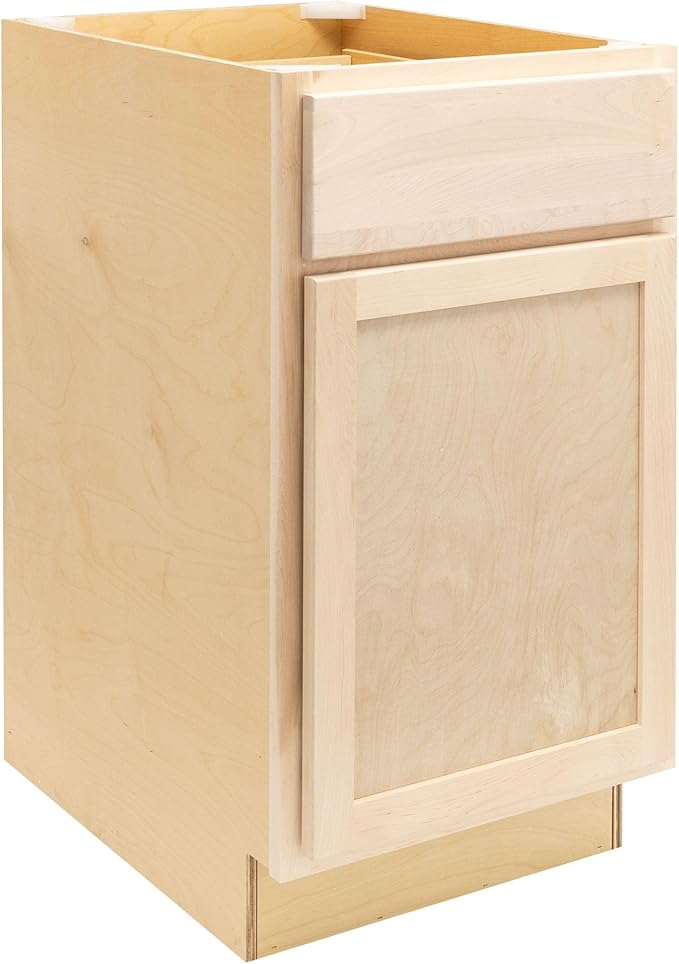 Quicklock RTA (Ready-to-Assemble) | Base Kitchen Cabinets - Shaker Style | Made in America (Raw Maple, 15" Wx34.5 Hx24 D Base)