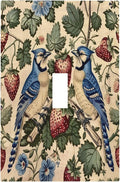 Decorative Light Switch Cover Vintage Floral Bird Strawberry Thief William Morris 1 Gang Single Toggle Device Electrical Faceplate Switchplates Decorator Outlet Wall Plate for Bedroom Home