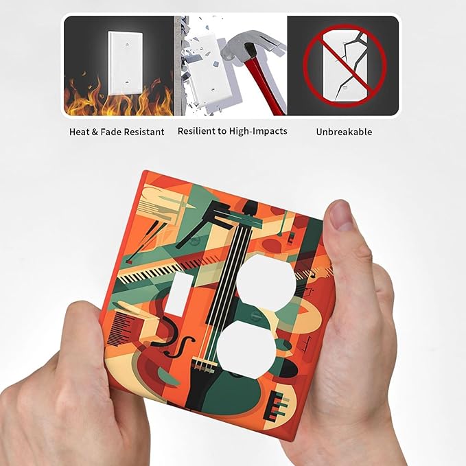 Wallplates Violin Abstract Jazz Colorful Painting 1 Toggle 1 Duplex Switch Plate Electrical GFCI Faceplate Decorative Light Switch Covers for living Room Office Decor