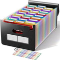 ABC life 26 Pockets File Organizer, Expanding File Folder A4 Letter Size, Portable Monthly Paper Bill Tax Receipt Organizer, Document Holder with Labels, A-Z Alphabetical Colored Tabs - Black