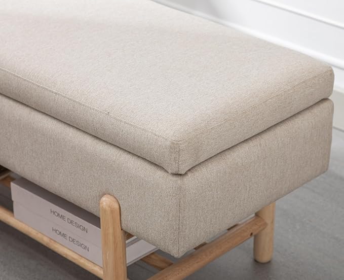 EALSON Modern Storage Bench for Bedroom End of Bed Upholstered Ottoman Bench with Storage and Wood Shoe Rack Farmhouse Long Seating Bench for Entryway/Hallway/Foyer, Linen Beige