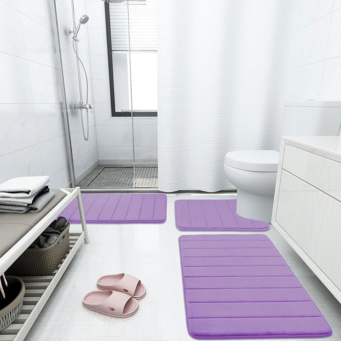 Buganda Memory Foam Bath Mat, 70" x 24", Ultra Soft and Non-Slip Bathroom Rugs, Water Absorbent and Machine Washable Bath Rug Runner for Bathroom, Shower, and Tub, Lavender