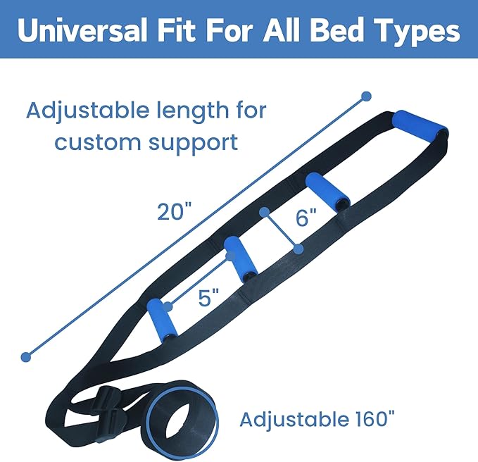 Bed Ladder Assist for Seniors, 160 Inches Sit Up Helper with Non-Slip 4 Handles, Pull Up Assist Device for Elderly Adults Injury Handicapped Patients