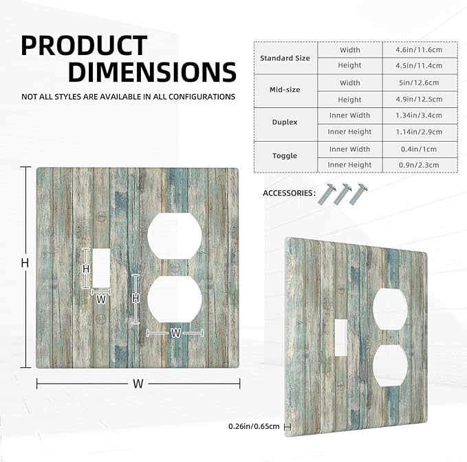 Rustic Distressed Vintage Wood Panel Grain Decorative Light Switch Cover Plate 1 Toggle/1 Duplex Outlet Covers 2 Gang Combo Gfci Wall Plate Electrical Receptacle Switchplate for Bathroom Decor