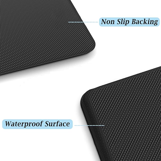 Artnice Anti Fatigue Kitchen Floor Mat, 3/4 Inch Thick Non-Slip Standing Desk Mat, Waterproof Comfort Kitchen Rugs for Home, Sink, Office, Laundry (20" x 47.2", Black)