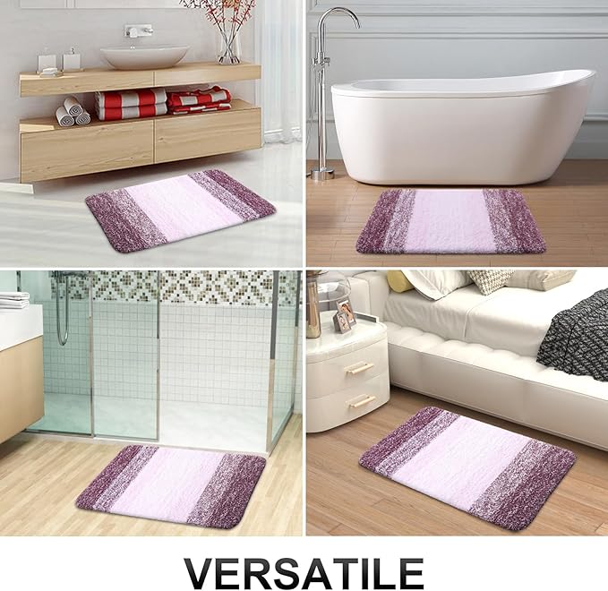OLANLY Bathroom Rug Set 2 Piece, Soft Absorbent Microfiber Bath Rug Set, Non-Slip, Machine Wash Dry, Plush Shaggy Bath Mats for Bathroom (47"x20"+24"x16", Mauve)