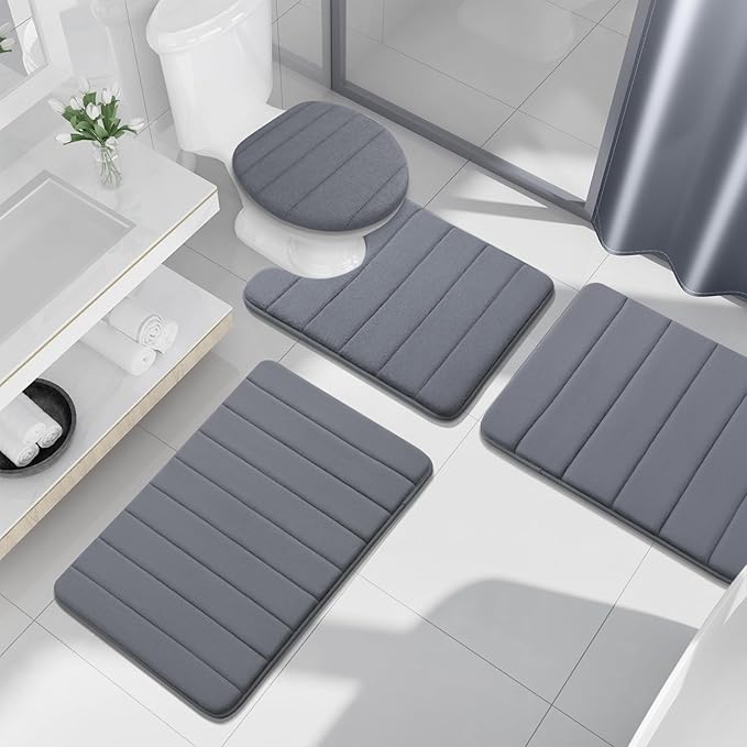 Buganda Memory Foam Bath Mat, 50" x 30", Ultra Soft and Non-Slip Bathroom Rugs, Water Absorbent and Machine Washable Bath Rug Runner for Bathroom, Shower, and Tub, Dark Grey