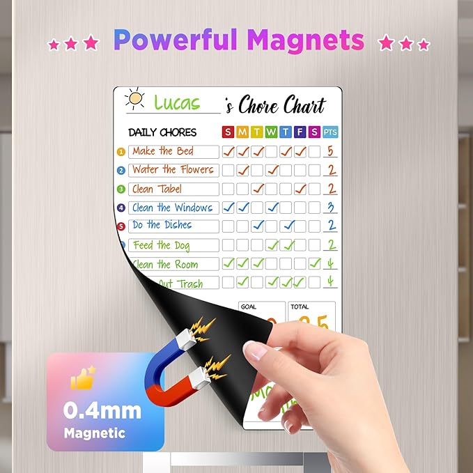 Magnetic Chore Chart for Kids with 8 Markers,3 Pack 8"x12" Chore Chart for Kids Multiple Kids, Behavior Chart for Kids at Home, Responsibility Chart for Kids/Teens/Adults, White Chore Board