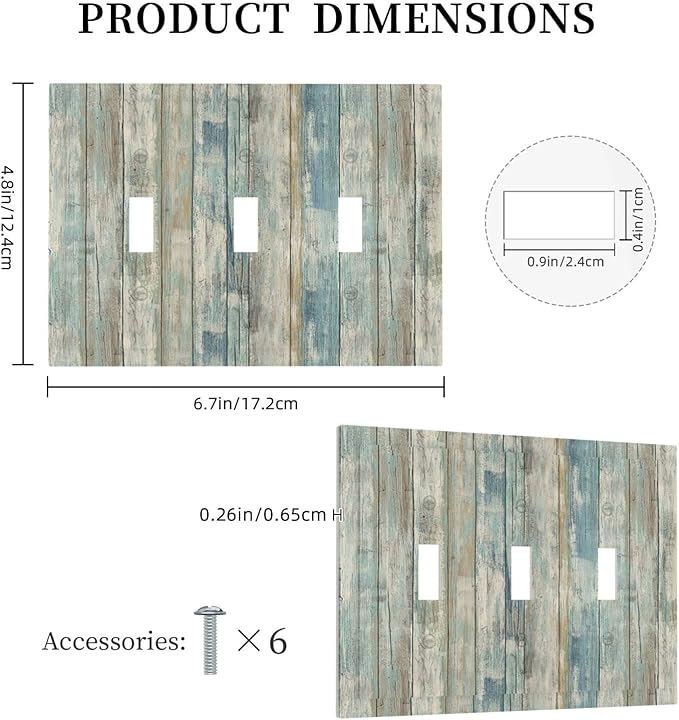 Tea Vintage Wood Plank Distressed Grain Rustic Shiplap Board 3 Gang Light Switch Covers Decorative Triple Toggle Wall Plate 3 Hole Electrical Device Switchplate for Farmhouse Bathroom Decor