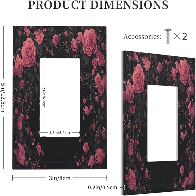 Decorative Outlet Covers Dark Background Red Rose Leaf 1 Gang Single Rocker Light Switch Cover Plate Wall Plates GFCI Faceplate for Bedroom living Room Decor