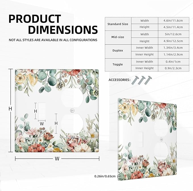Wallplates Vintage Boho Floral Leaves Rustic Sage Botanical 1 Toggle 1 Duplex Switch Plate Electrical GFCI Faceplate Decorative Light Switch Covers for Bedroom Home Decor