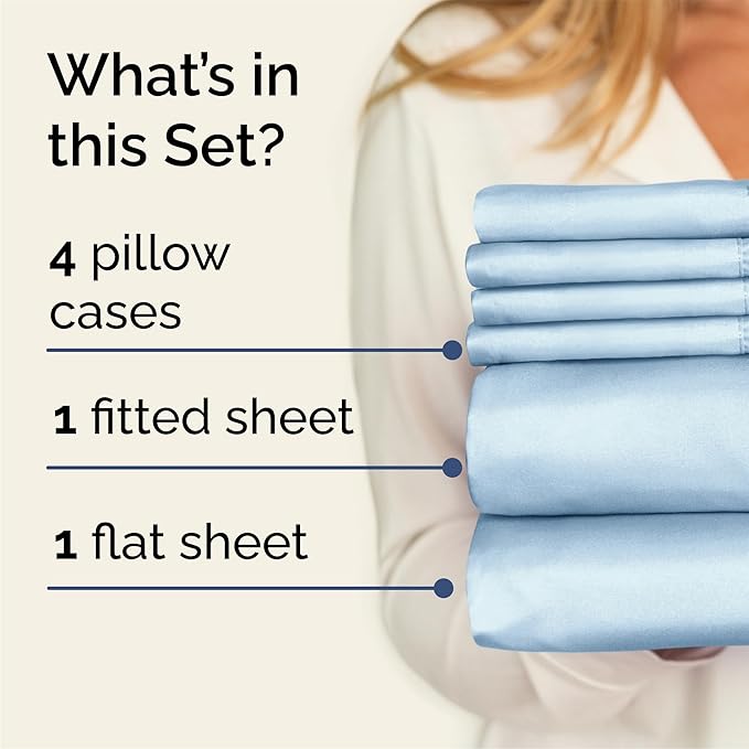 Queen 6 Piece Sheet Set - Cooling & Breathable Bed Sheets - Hotel Luxury Bed Sheets for Women, Men, Kids & Teens - Bedding w/Deep Pockets & Easy Fit - Soft & Wrinkle Free - Queen Light Blue Sheets