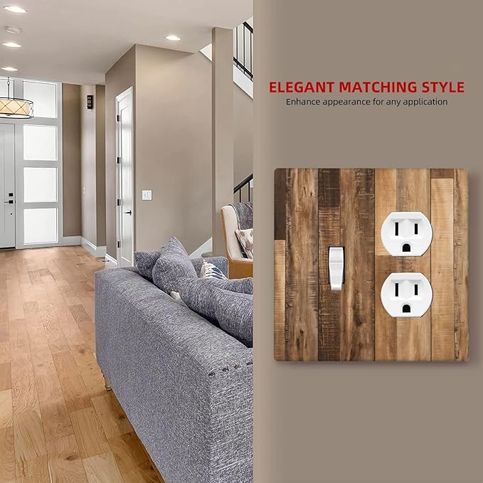 Rustic Brown Wood Splicing Vintage Dark Oak Print Wallplates 1 Toggle 1 Duplex Switch Plate Electrical GFCI Faceplate Decorative Light Switch Covers for Farmhouse Home Decor