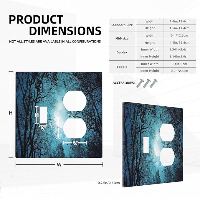 Decorative Light Switch Cover Plate Teal Full Moon Forest Turquoise 2 Gang Outlet Covers 1 Toggle 1 Duplex Wall Plate Decorate Electrical Switch Plate Covers for Bathroom Bedroom Decor