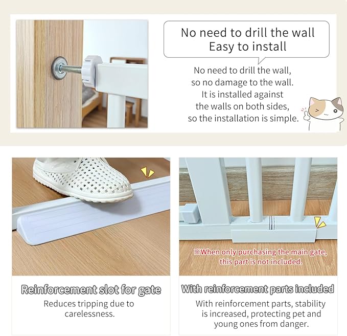 Lumizone Extra Tall Cat Gate 55.12" High Pressure Mounted Extra Wide 2025 New (17 Sizes) 1.37" Gap No Drilling Auto-Close One-Handed Operation Tall Pet Gate for Dogs(White, 55.12" H x 50.98"-55.11" W)