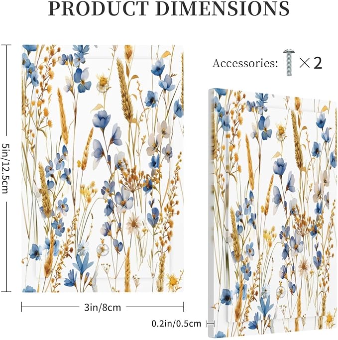 Vintage Wildflower Blue Gold Country Fall Wheat Floral Light Switch Cover Plate 1 Gang No Device Blank Electrical Wall Plates Faceplate Decorative Switch Plate Covers for Bedroom Living Room Decor