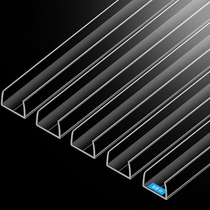 MONOID Cabinet Door Protector, Slip-On Plastic Edge Guard for Kitchen & Drawer Fronts, Prevent Wear, Chipping & Discoloration, Cabinet Bumpers - 5/8" Thick, 39.4" Length - Clear,5 Pack