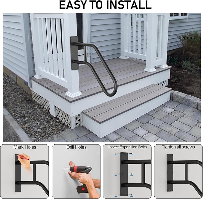 Handrails for Outdoor Steps ，22.8" Stair Railing Indoor1-3 Step, U-Shaped Safety Handrails for Kids, Elderly, Pregnant Women, Disabled (2 Pack U-Shaped Safety Handrails)