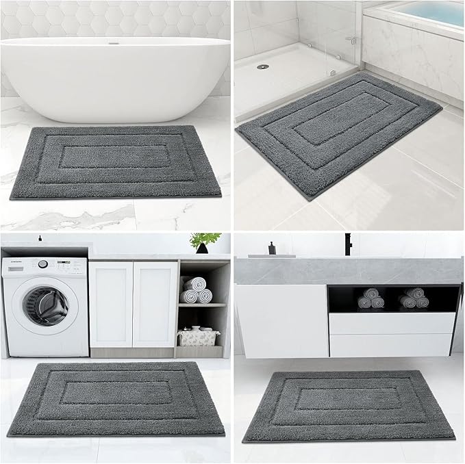 Buganda Bathroom Rugs, 59" x 20", Soft and Absorbent Microfiber Bath Rugs, Non-Slip Shaggy Shower Carpet, Machine Wash Dry Bath Mats for Bathroom Floor, Tub and Shower, Dark Grey