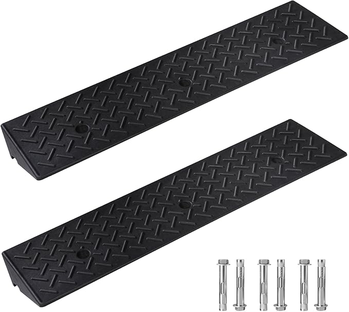 Rubber Curb Ramp, 4" Rise Height 2 Pack, Heavy-Duty 2 T Capacity Threshold Ramps, 39.4" L x 9.8" W Driveway Ramps for Cars, Wheelchairs, Bikes, Motorcycles