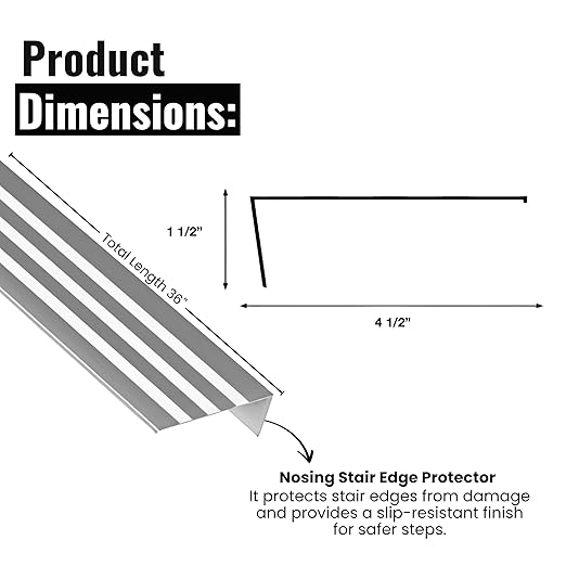 Aluminum Stair Nosing 36" – Heavy-Duty Stair Edge Protector, Non-Slip Stair Nose Molding, Scratch-Resistant Stair Sill Trim for Safety & Durability (Mill)