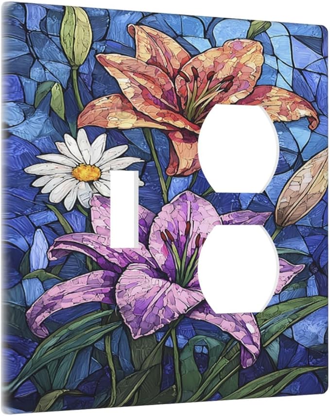 Wallplates Vintage Colorful Flower Oil Painting Style 1 Toggle 1 Duplex Switch Plate Electrical GFCI Faceplate Decorative Light Switch Covers for Bedroom Bathroom Decor