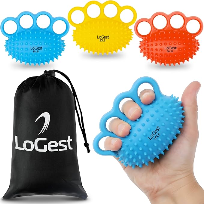LoGest Silicon Finger and Hand Strengthener Exercisers - 3-Level Color-Coded Set for Therapy, Arthritis, Carpal Tunnel and Stress Relief - Lightweight Training Equipment Targets Fingers, Hand & Wrist