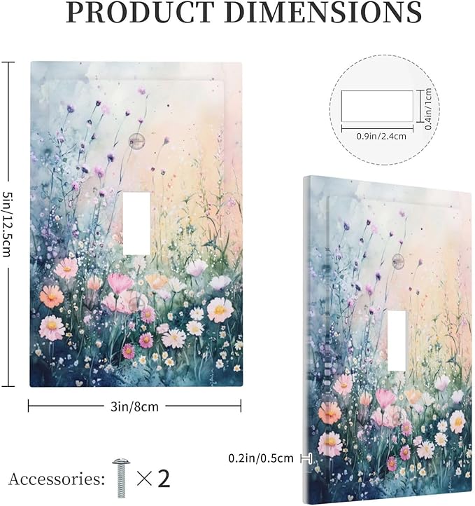 Decorative Light Switch Covers Pink Floral Wildflower Green Plants 1 Gang Light Switch Cover Plate Single Toggle Wall Plate Outlet Covers Wall Plate Dimmer Faceplate for Bathroom Decor