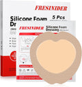 FRESINIDER 7"x7" (Pack of 5) Wound Silicone Sacral Foam Dressing - Sacrum Foam Adhesive with Border - Waterproof Absorbent Breathable Bed Sore Pressure Pads