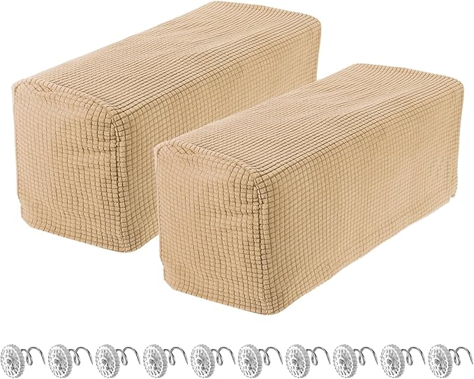 uxcell 2pcs Stretch Armrest Covers for Chairs/Sofas, Couch Arm Covers with Twist Pin, Furniture Protector Slipcovers Khaki