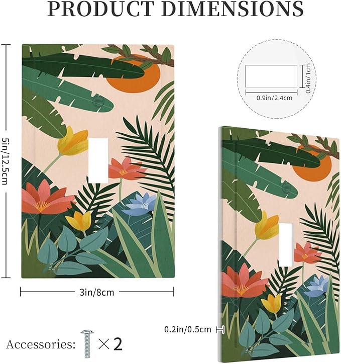 Decorative Light Switch Cover Boho Tropical Plant Floral Pattern 1 Gang Single Toggle Device Electrical Faceplate Switchplates Decorator Outlet Wall Plate for Bedroom Cabin Decor