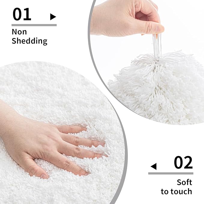 White Bathroom Rug 20x32 Non Slip Fluffy Bath Mat for Bathroom Floor Washable Plush Luxury Bath Rug for Tub Soft Shaggy Absorbent Shower Sink Mat