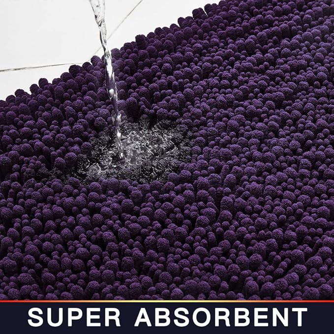 Walensee Bathroom Rug Non Slip Bath Mat (36x24 Inch Dark Purple) Water Absorbent Super Soft Shaggy Chenille Machine Washable Dry Extra Thick Perfect Absorbant Best Large Plush Carpet for Shower Floor