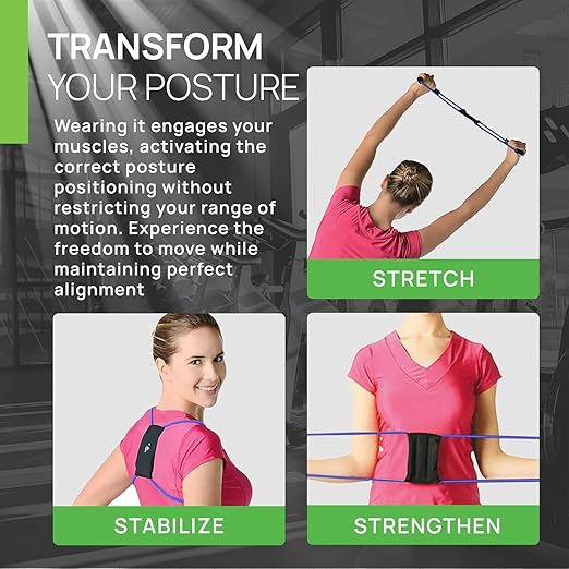 PRIMEKINETIX PostureMedic Posture Corrector for Men & Women - Back Brace for Hunchback Kyphosis Tech Neck - Dynamic Resistance Training Strengthens Back Muscles - Doctor Recommended - Green - Medium