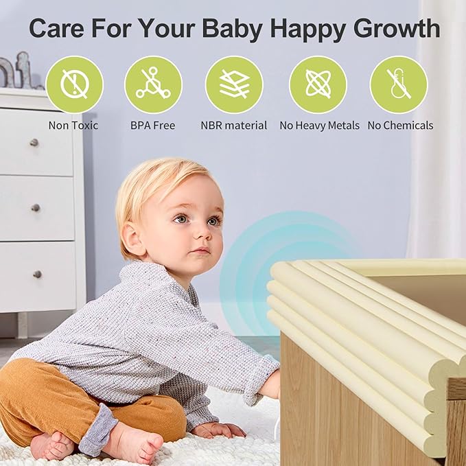 Baby Proofing Wall Corner Protector,Edge Guard Corner Protector,6.56ft Thinken Soft Corner Protectors Pre-Taped Soft Rubber Foam Edge Cushion for Furniture (Coffee Brown, 6.56Ft x 7.8" W x 0.47" Th)