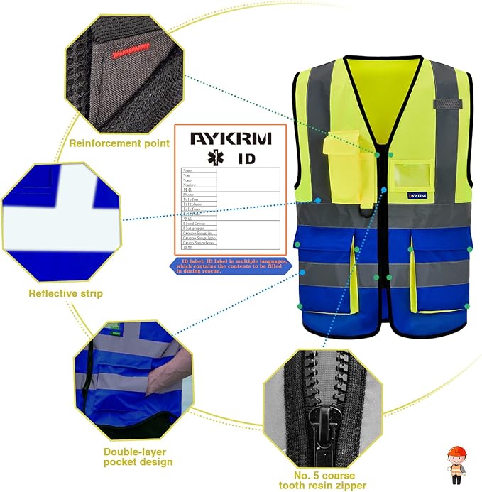 A-SAFETY yellow blue construction vest