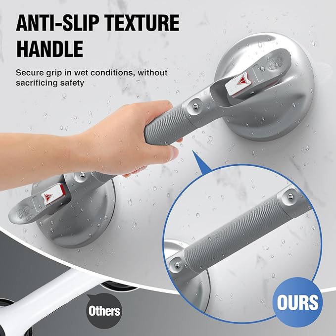 DAILYLIFE Grab Bars for Bathtubs and Showers, 21 inch Shower Handles for Elderly Suction, 300lbs Safety Shower Grab bar for Seniors and Elderly, Silver(2 Pack)