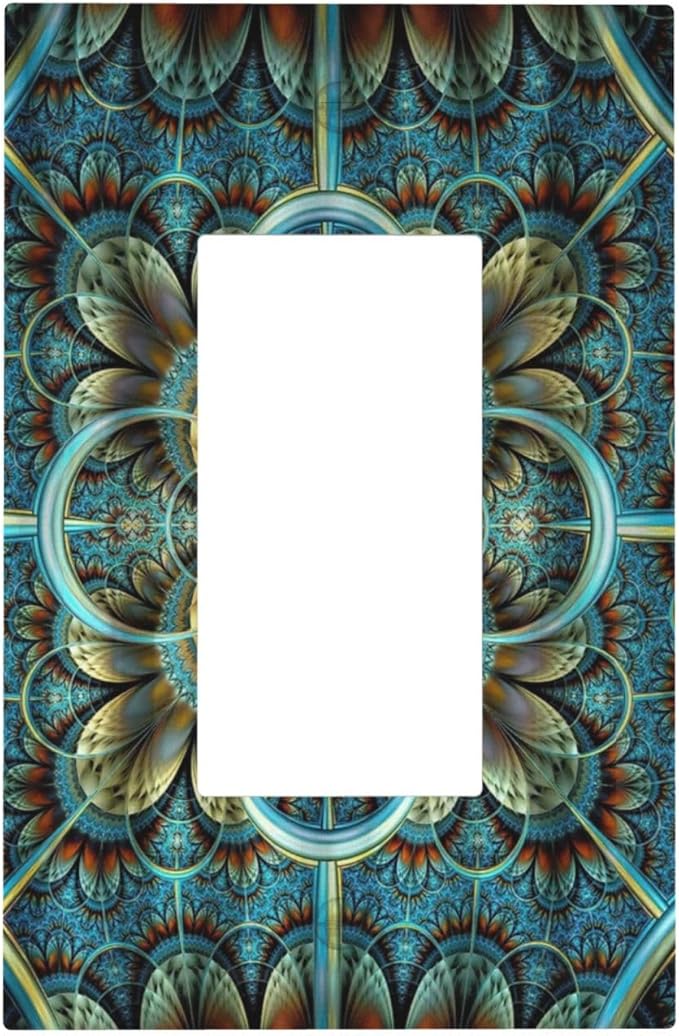 Outlet Covers Boho Fractal Mandala 1 Gang Wall Plate Single Rocker Light Switch Cover Bohemia Decorative GFCI Receptacle Cover Electrical Switchplate for Bathroom Bedroom Decor