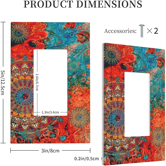 Outlet Covers Abstract Mandala Flowers 1 Gang Wall Plate Single Rocker Light Switch Cover Vintage Colorful Floral Decorative GFCI Receptacle Cover Electrical Switchplate for Bathroom Decor
