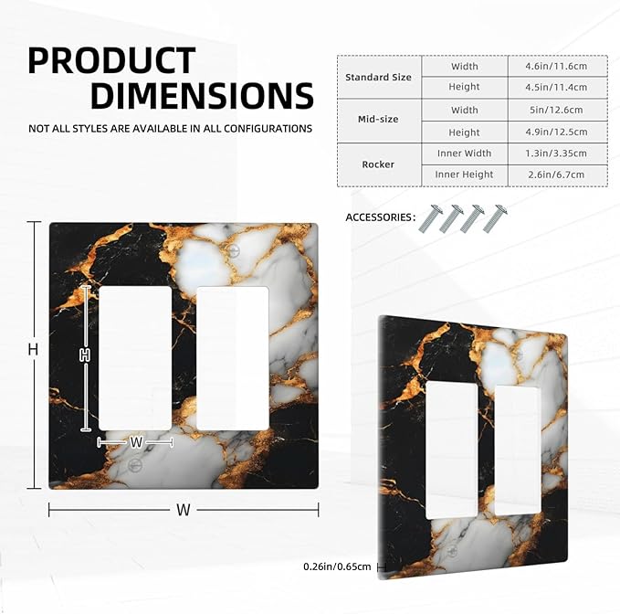 Decorative Outlet Covers Black Gold Marble 2 Gang Light Switch Cover Plate Double Rocker Wall Plate Gfci Switch Plate Covers for Country Bathroom Bedroom Decor