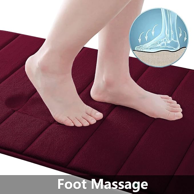 Buganda Memory Foam Bath Mat, 70" x 46", Ultra Soft and Non-Slip Bathroom Rugs, Water Absorbent and Machine Washable Bath Rug Runner for Bathroom, Shower, and Tub, Burgundy