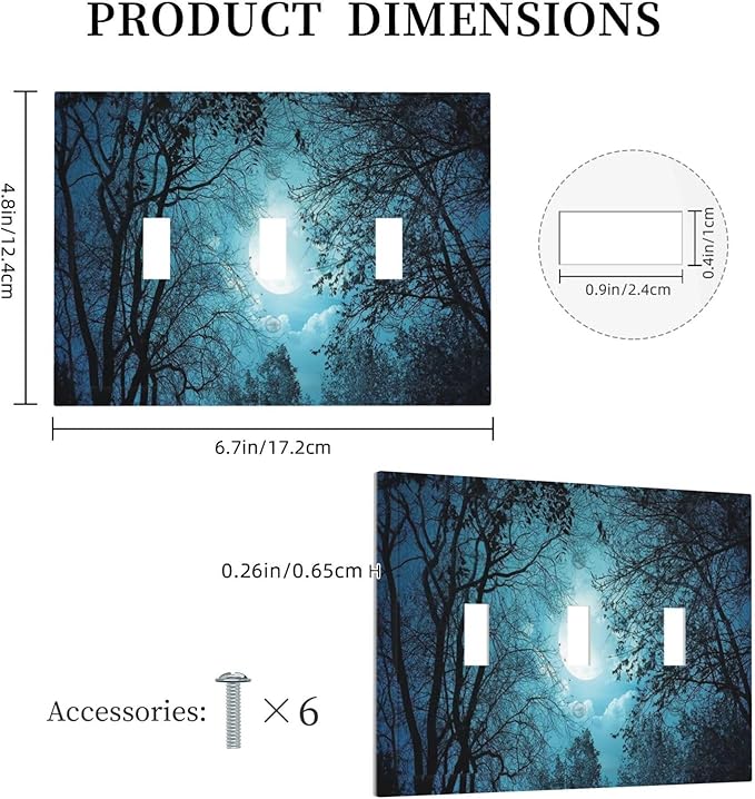 Light Switch Cover Teal Full Moon Forest 3 Gang Wall Plate Triple Light Switch Plate Turquoise Toggle Decorative Outlet Covers Electrical Switchplate for Bathroom Bedroom Decor